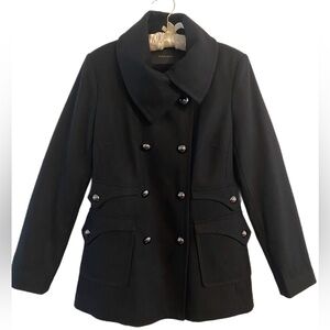 Tahari Black Double-Breasted Military Style Pea Coat Size 8